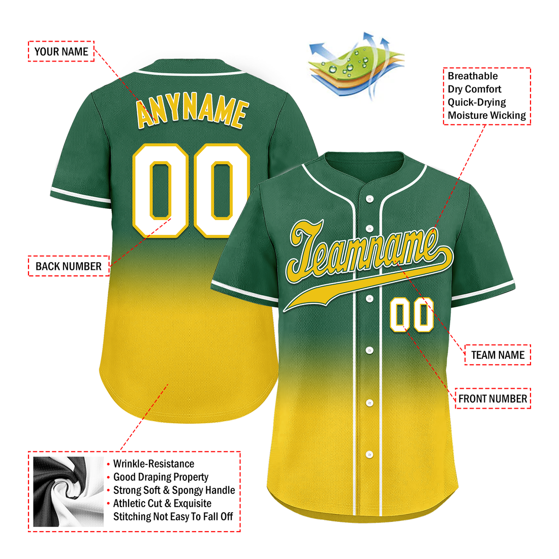 Custom Green Yellow Fade Fashion Personalized Authentic Baseball Jersey BSBJ01-D0a70ca
