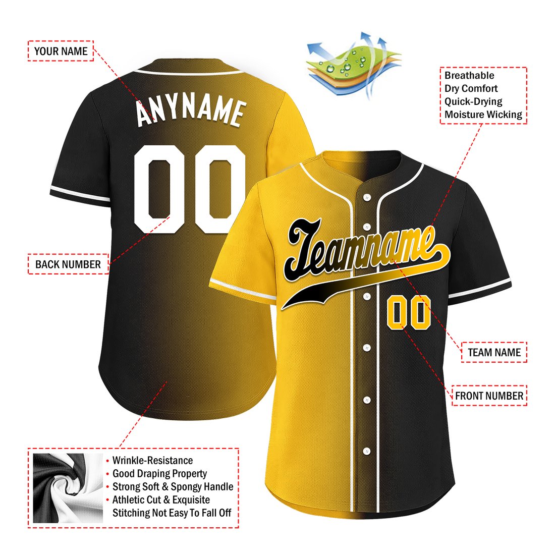 Custom Yellow Black Gradient Fashion Personalized Authentic Baseball Jersey BSBJ01-D0a7a00