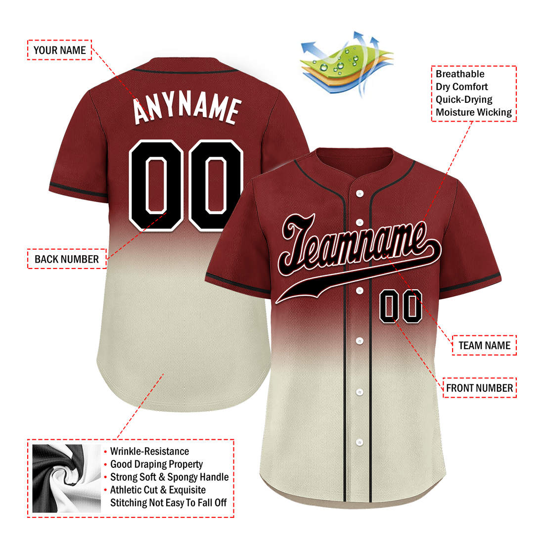 Custom Red Grey Fade Fashion Personalized Authentic Baseball Jersey BSBJ01-D0a70fa
