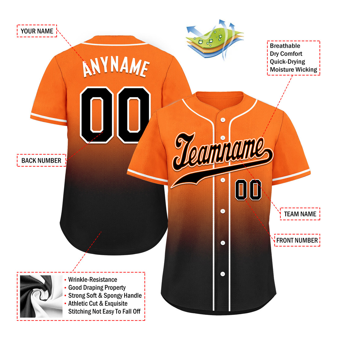 Custom Orange Black Fade Fashion Personalized Authentic Baseball Jersey BSBJ01-D0a70c7