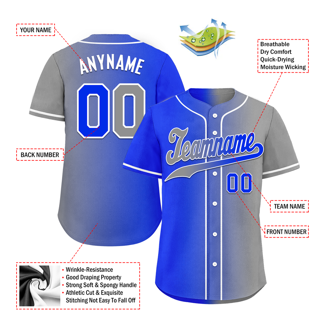 Custom Blue Grey Gradient Fashion Personalized Authentic Baseball Jersey BSBJ01-D0a709a