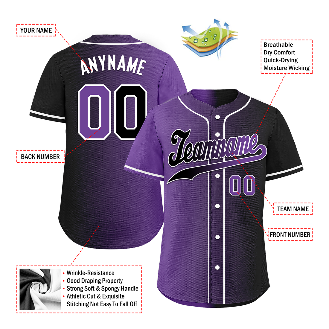 Custom Purple Black Gradient Fashion Personalized Authentic Baseball Jersey BSBJ01-D0a7090