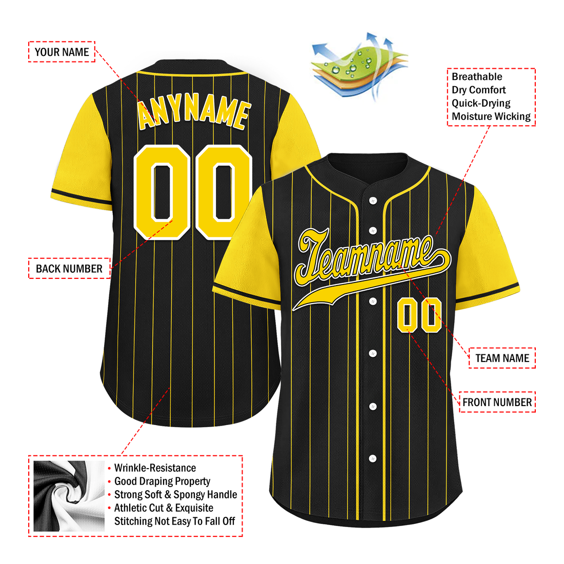 Corporate Gifts,Custom Black Gold Stripe Fashion Personalized Authentic Baseball Jersey BSBJ01-D017217