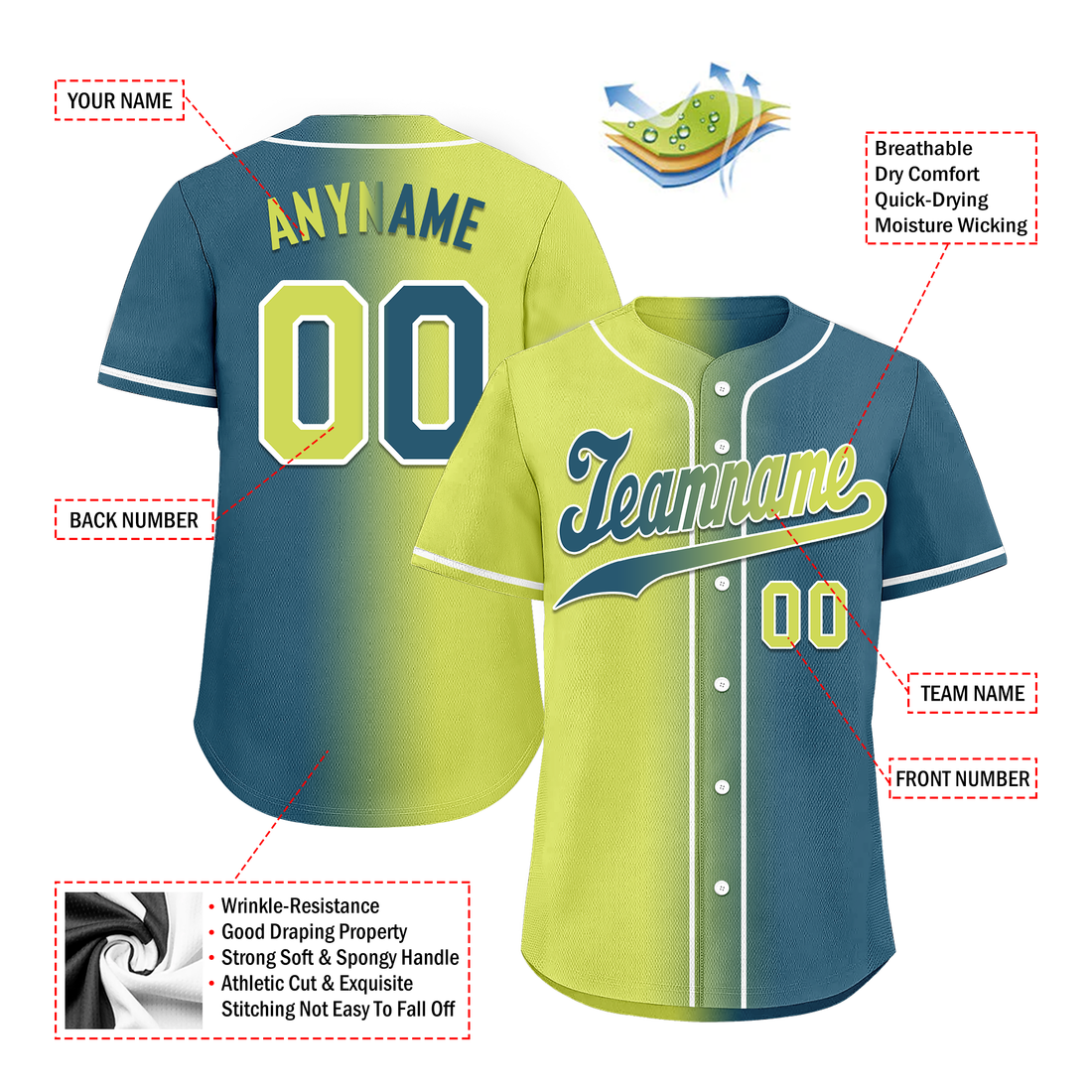 Custom Yellow Green Gradient Fashion Personalized Authentic Baseball Jersey BSBJ01-D0a709d