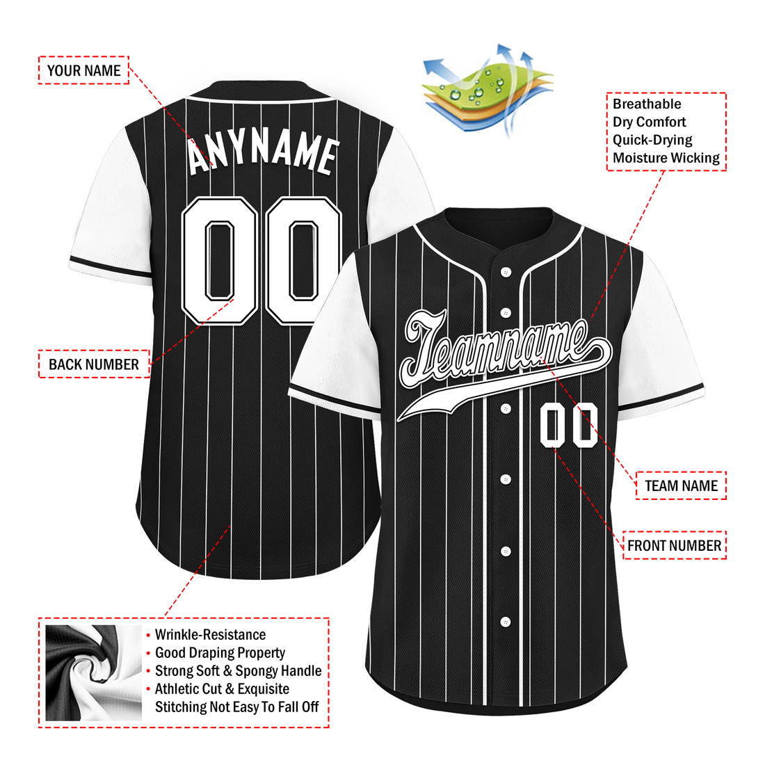 Corporate Gifts,Custom Black White Stripe Fashion Personalized Authentic Baseball Jersey BSBJ01-D017239