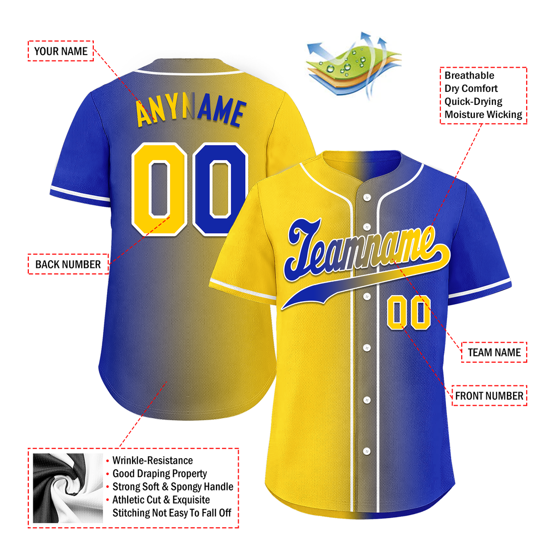 Custom Yellow Blue Gradient Fashion Personalized Authentic Baseball Jersey BSBJ01-D0a7098