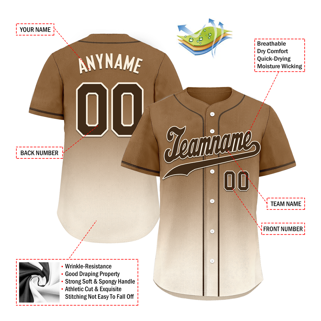 Custom Brown White Fade Fashion Personalized Authentic Baseball Jersey BSBJ01-D0a70fe