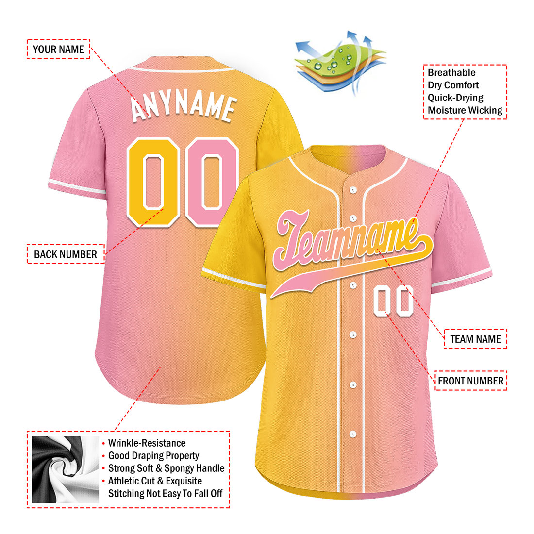 Custom Yellow Pink Gradient Fashion Personalized Authentic Baseball Jersey BSBJ01-D0a7aac
