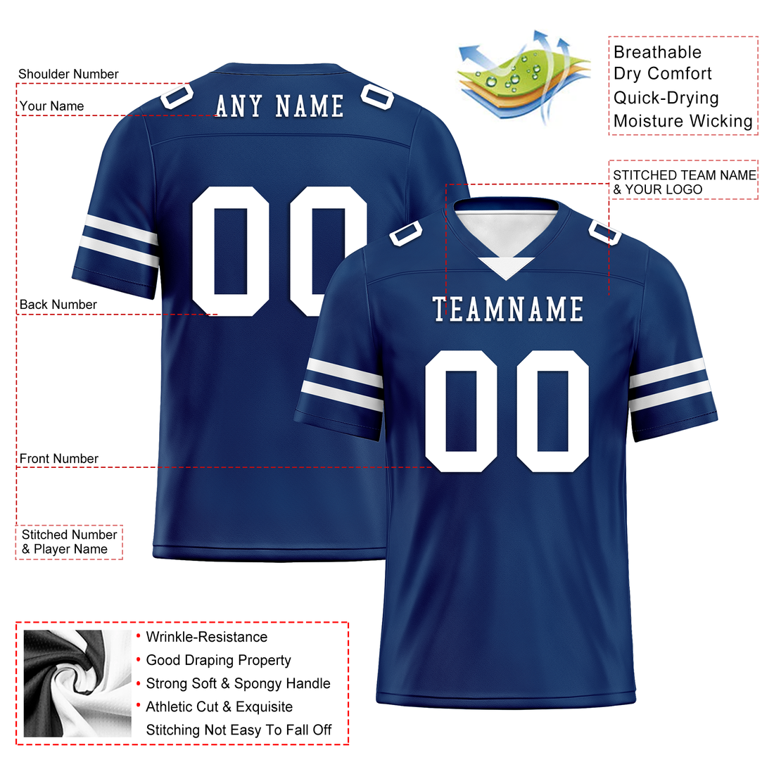 Custom Blue Classic Style Personalized Authentic Football Jersey FBJ02-bd0a70bf