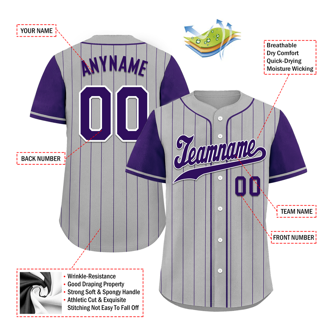 Custom Gray Purple Stripe Fashion Personalized Authentic Baseball Jersey BSBJ01-D017253