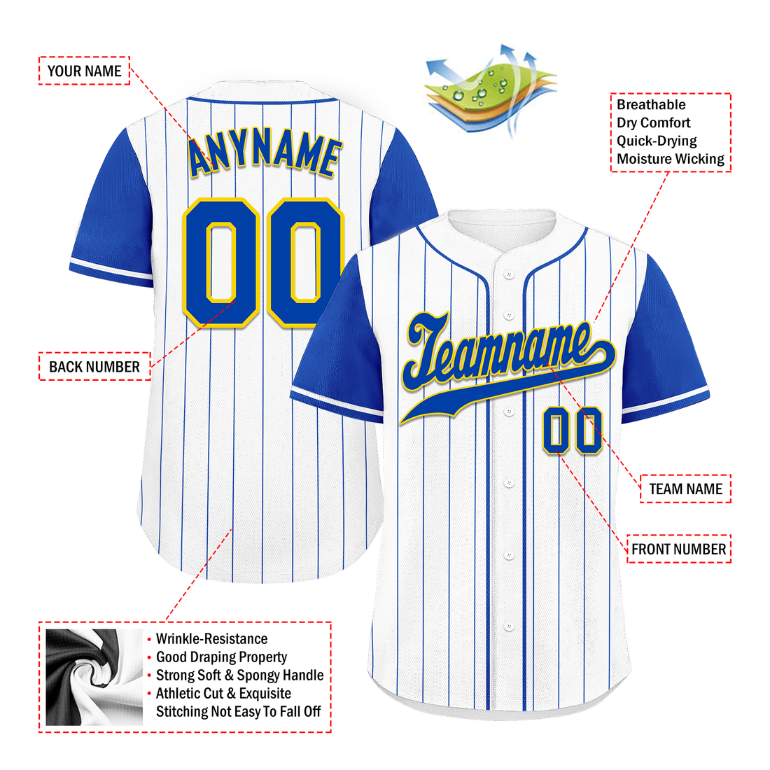 Corporate Gifts,Custom White Blue Stripe Fashion Personalized Authentic Baseball Jersey BSBJ01-D017242