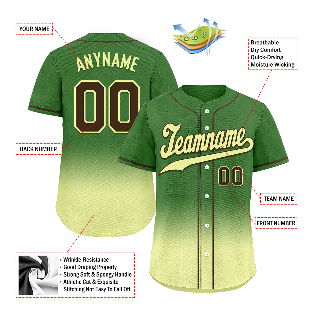 Custom Green Fade Fashion Personalized Authentic Baseball Jersey BSBJ01-D0a70f7