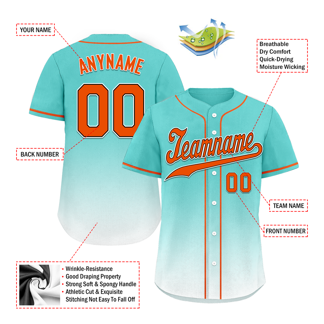 Custom Cyan White Fade Fashion Personalized Authentic Baseball Jersey BSBJ01-D0a70e8