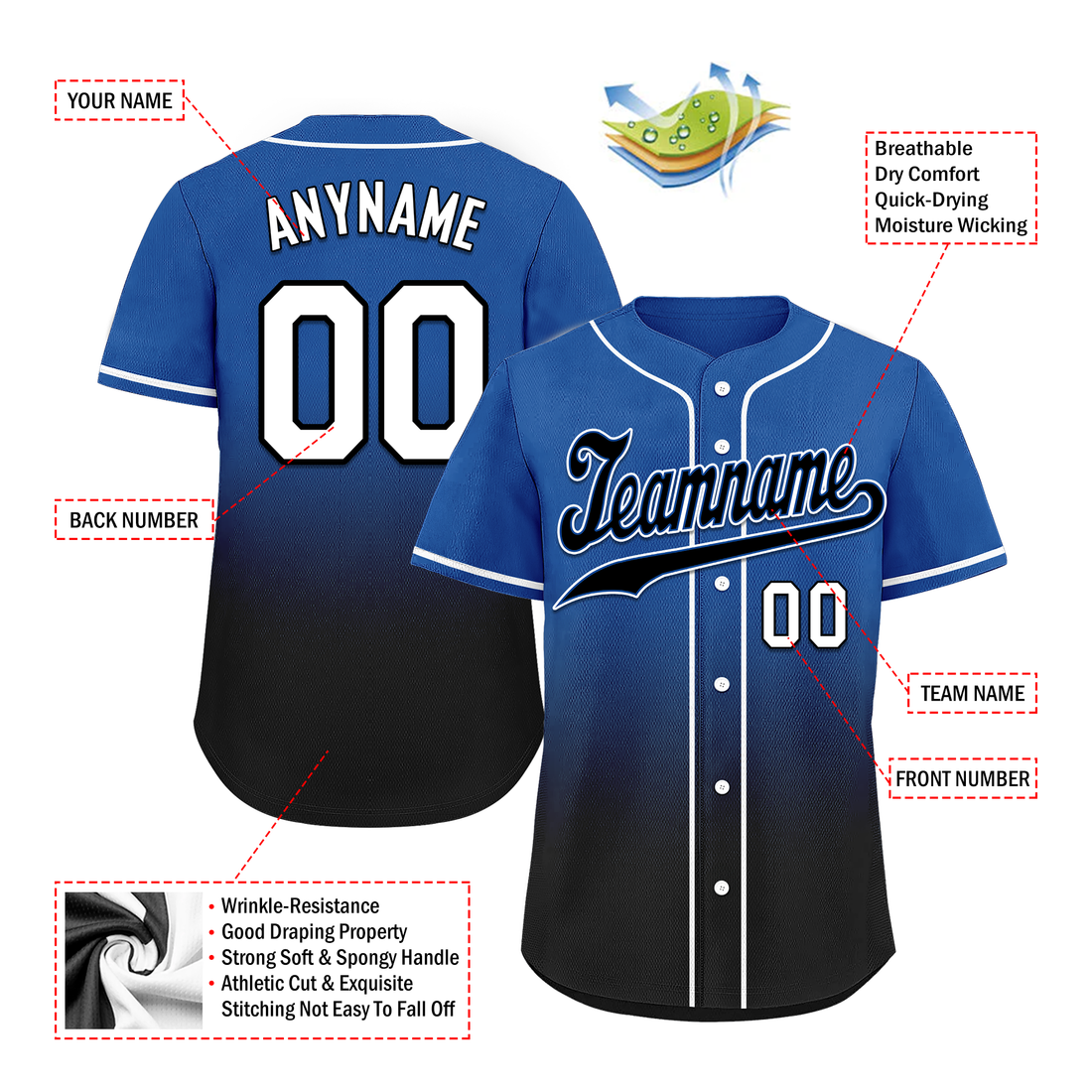 Custom Blue Black Fade Fashion Personalized Authentic Baseball Jersey BSBJ01-D0a70be
