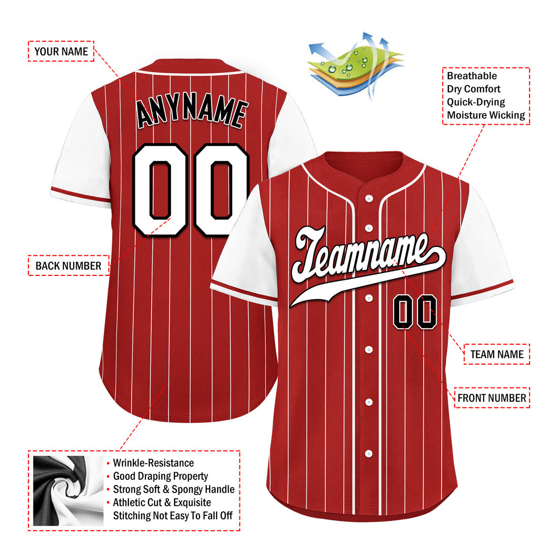 Corporate Gifts,Custom Red White Stripe Fashion Personalized Authentic Baseball Jersey BSBJ01-D017222