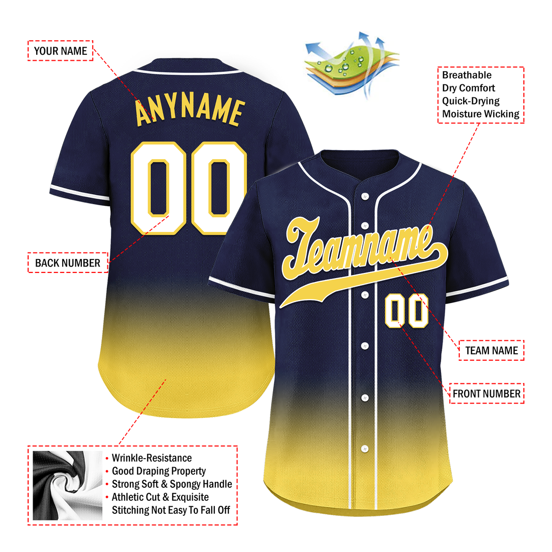 Custom Blue Yellow Fade Fashion Personalized Authentic Baseball Jersey BSBJ01-D0a70e9
