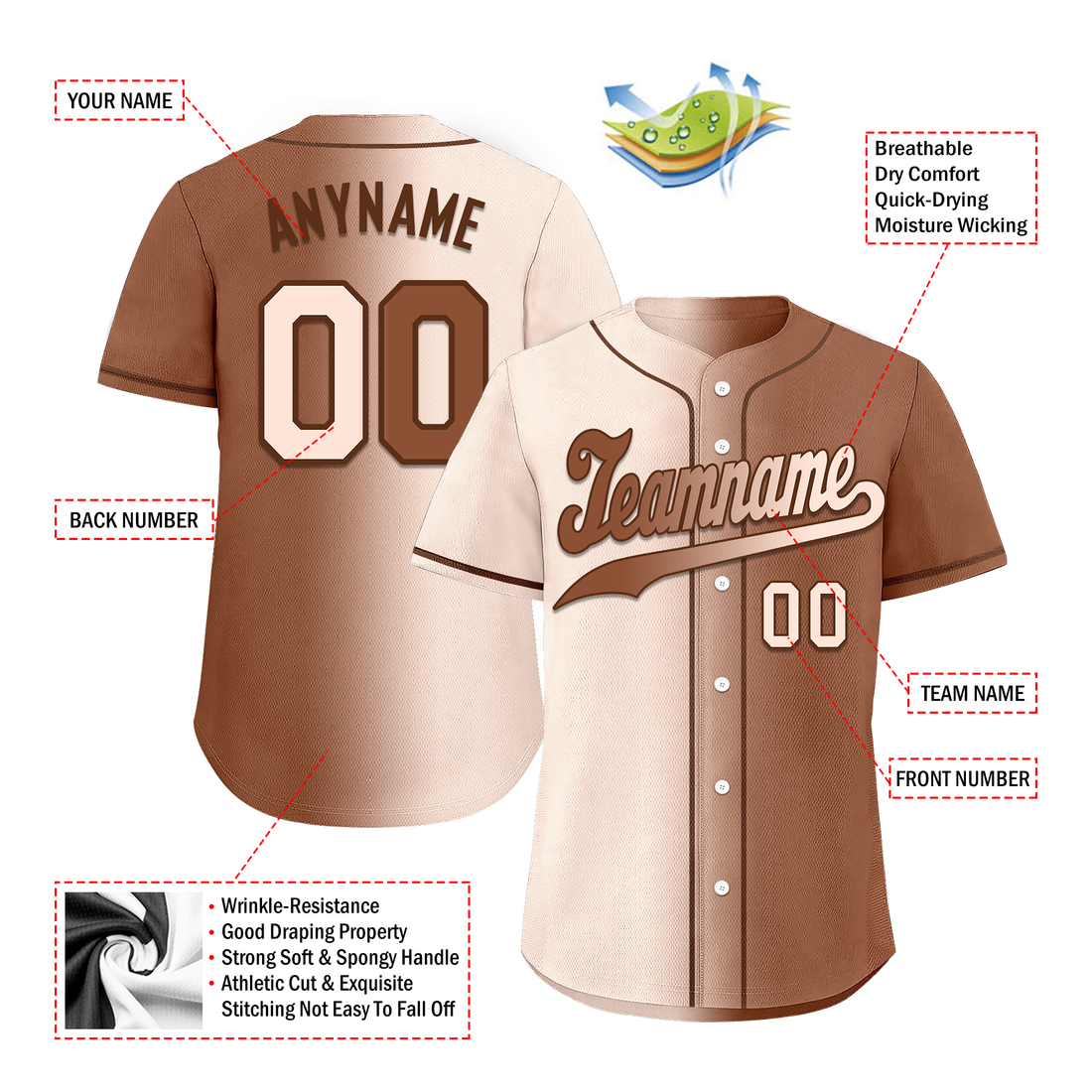 Custom Beige Brown Gradient Fashion Personalized Authentic Baseball Jersey BSBJ01-D0a708e