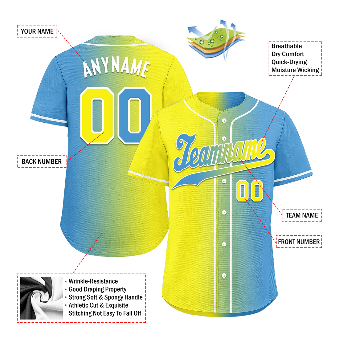 Custom Yellow Blue Gradient Fashion Personalized Authentic Baseball Jersey BSBJ01-D0a7aa0