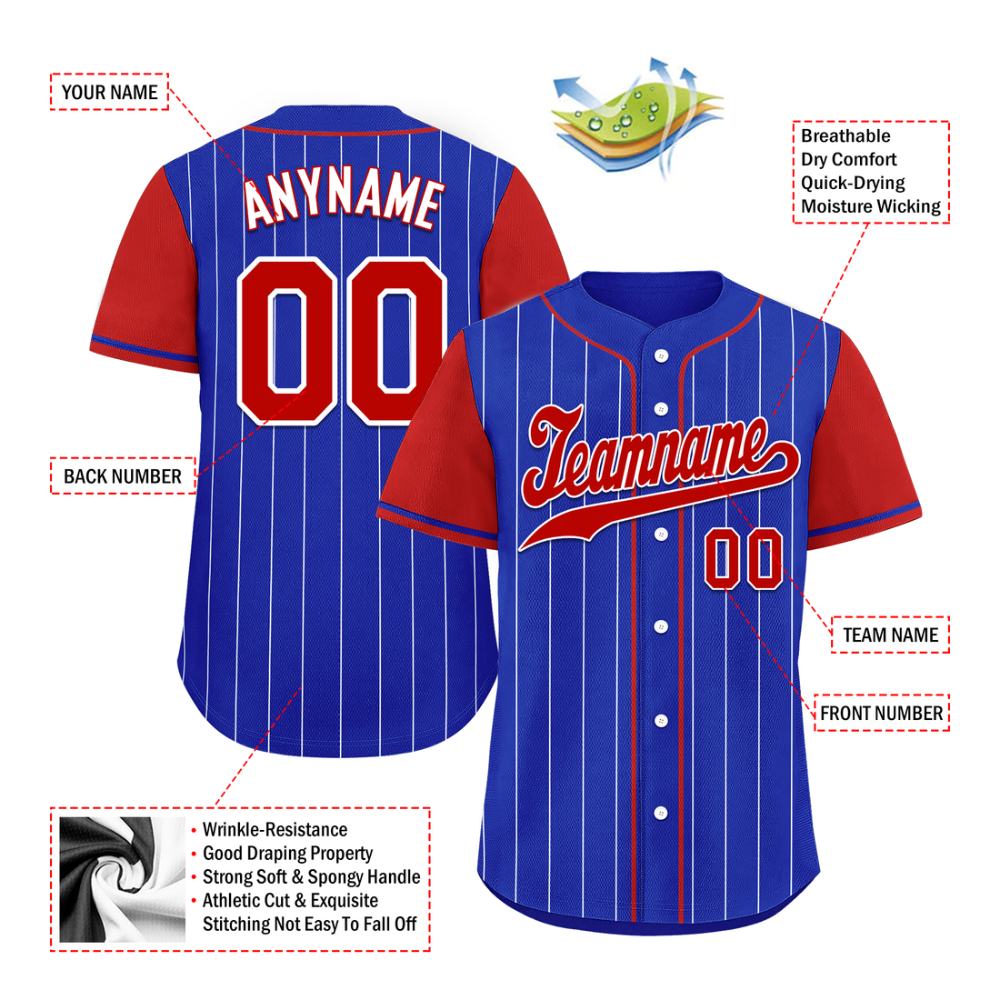 Corporate Gifts,Custom Blue Red Stripe Fashion Personalized Authentic Baseball Jersey BSBJ01-D017215