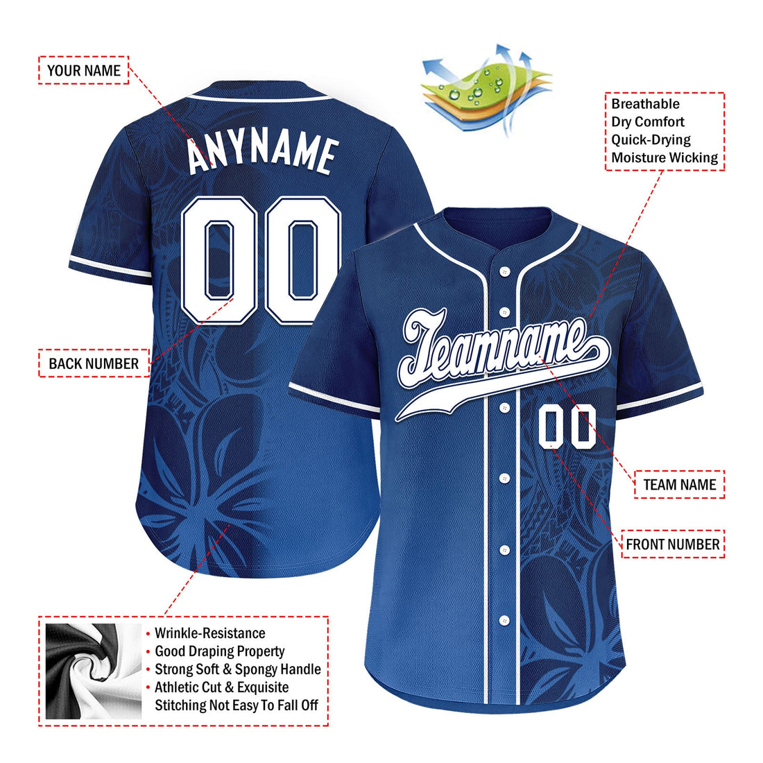 Holiday Gifts,Custom Blue Classic Style Personalized Authentic Baseball Jersey BSBJ01-D020160-2