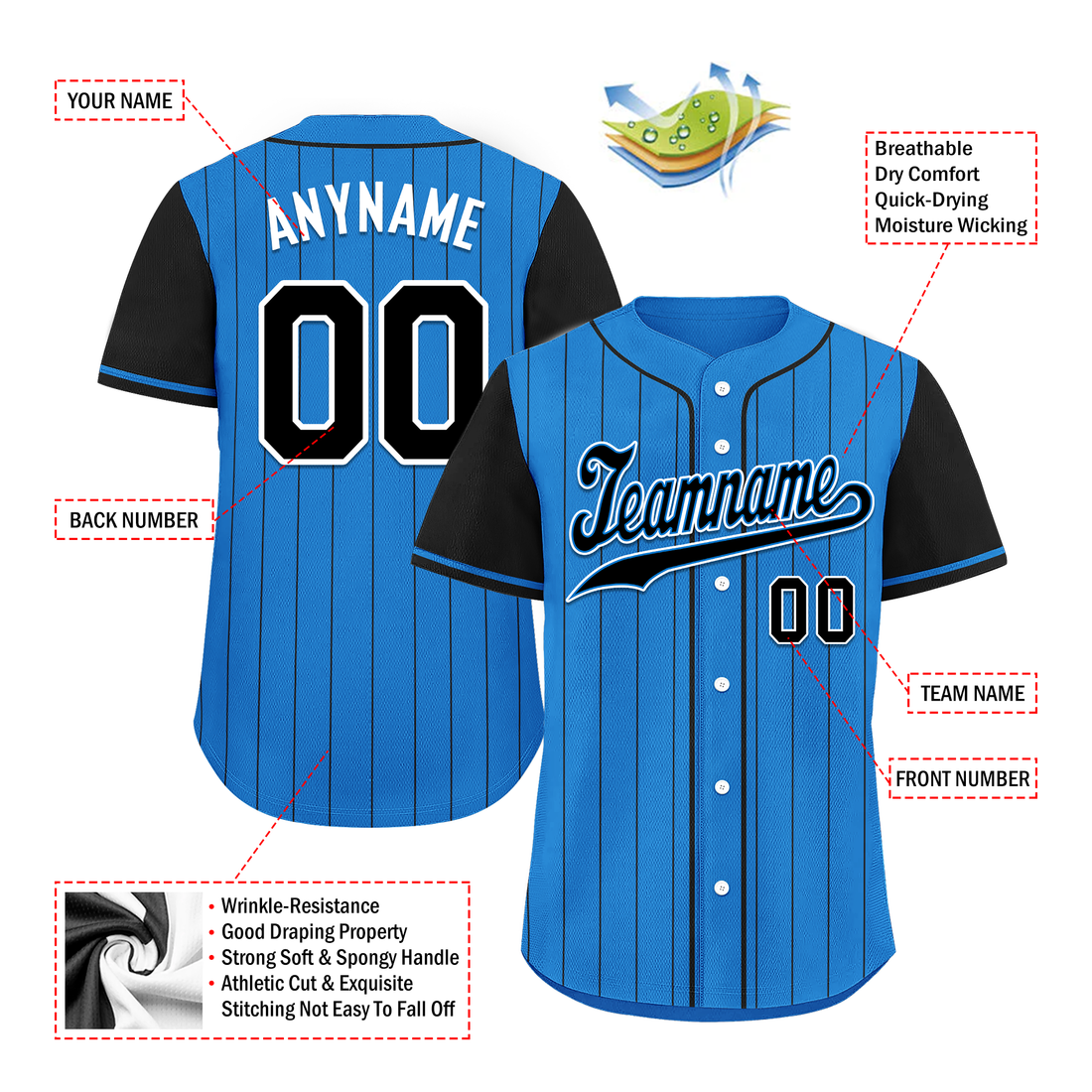 Corporate Gifts,Custom Blue Black Stripe Fashion Personalized Authentic Baseball Jersey BSBJ01-D017213