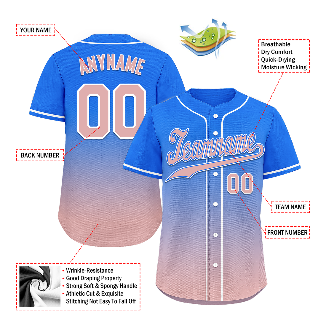 Custom Blue Pink Fade Fashion Personalized Authentic Baseball Jersey BSBJ01-D0a70e0