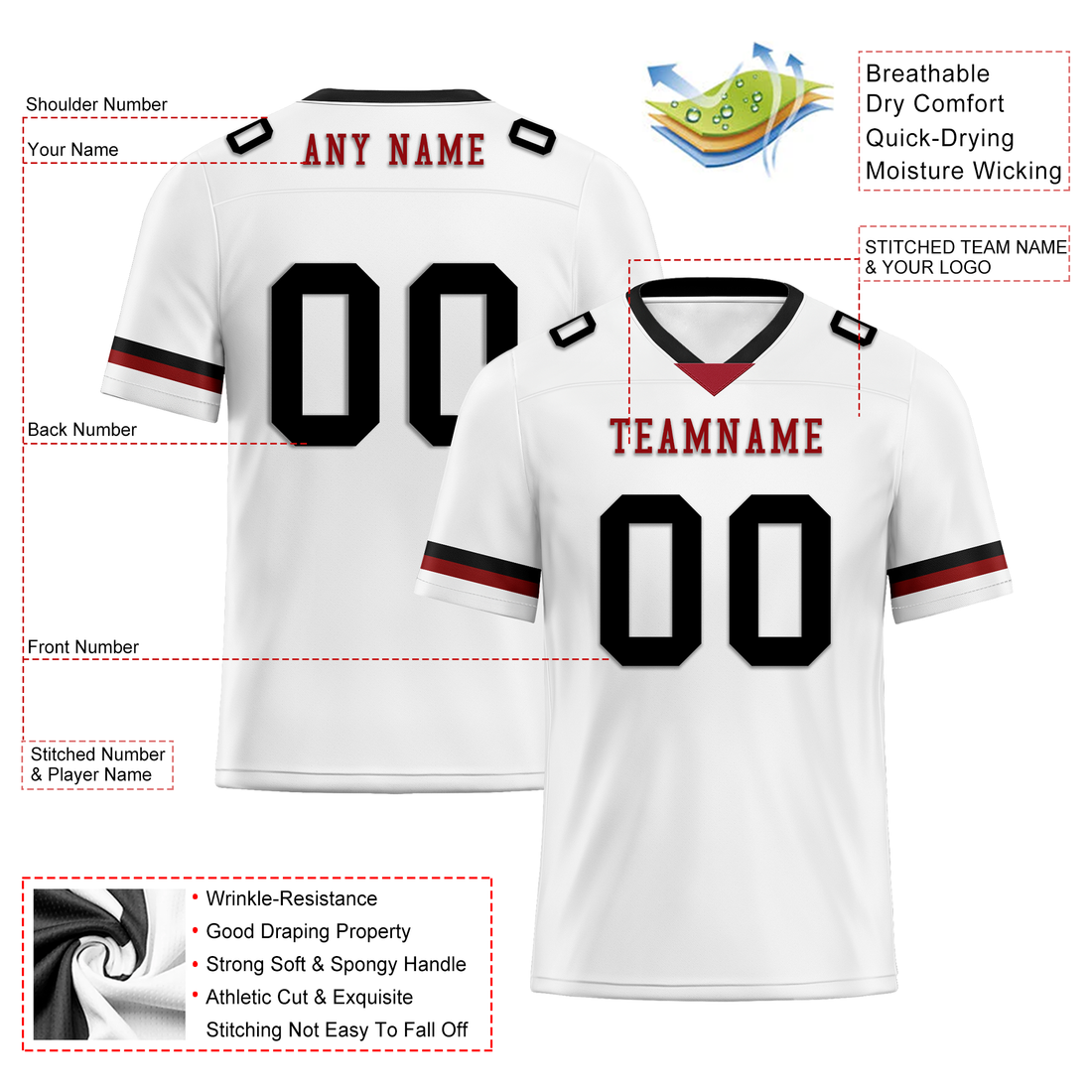 Custom White Black Classic Style Personalized Authentic Football Jersey FBJ02-bd0a700b
