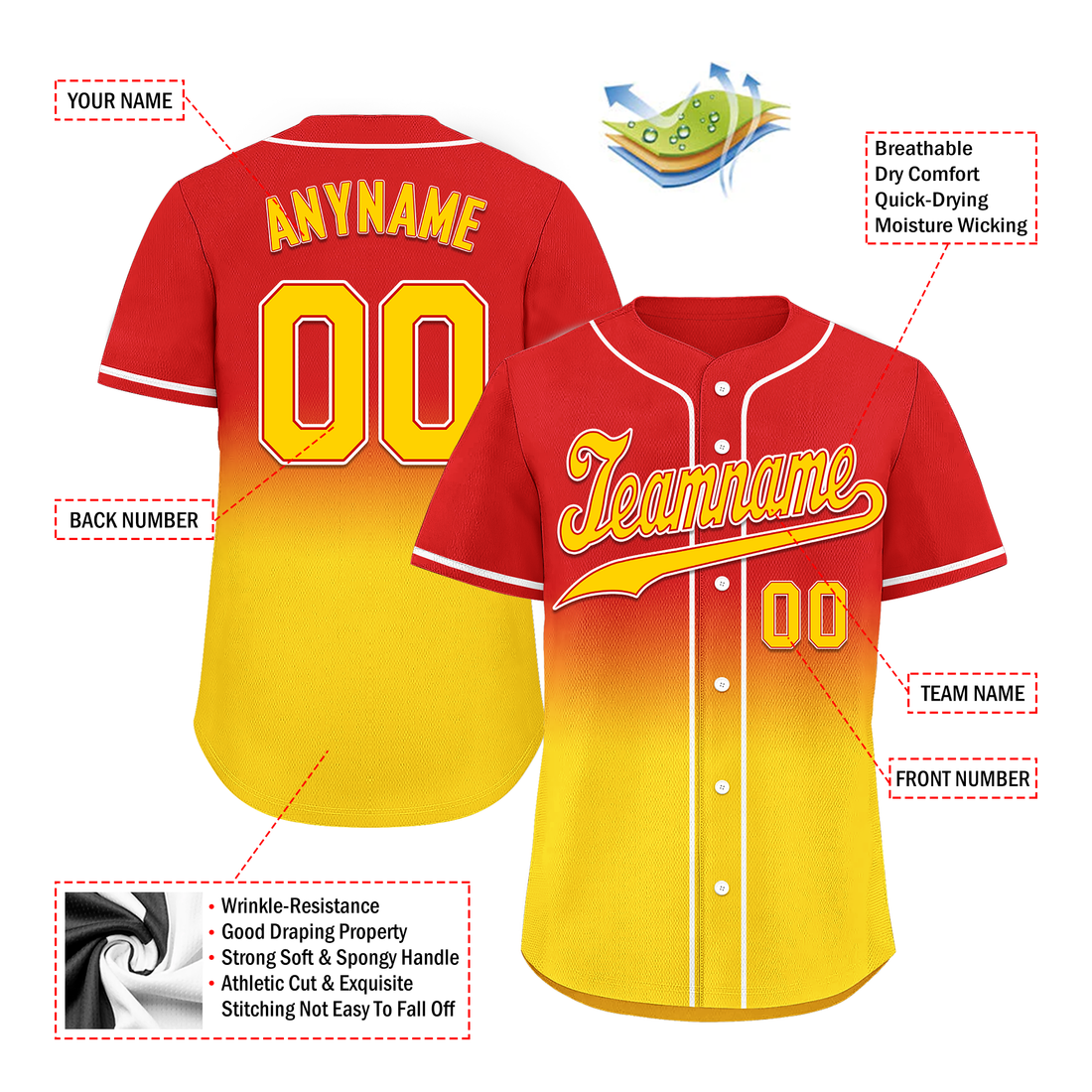 Custom Red Yellow Fade Fashion Personalized Authentic Baseball Jersey BSBJ01-D0a70d7