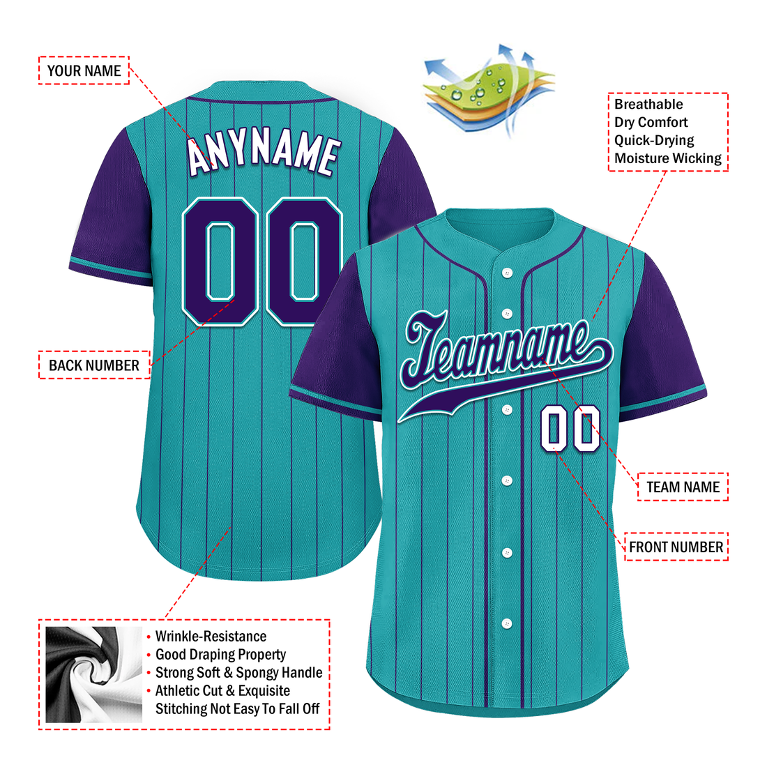 Custom Cyan Purple Stripe Fashion Personalized Authentic Baseball Jersey BSBJ01-D017247