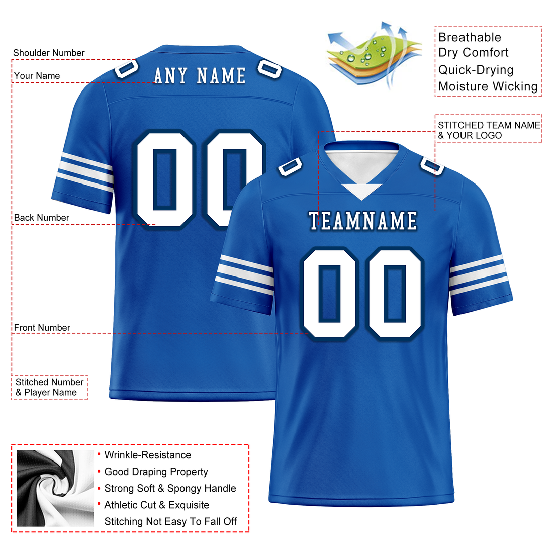 Custom Blue Classic Style Personalized Authentic Football Jersey FBJ02-bd0a700f