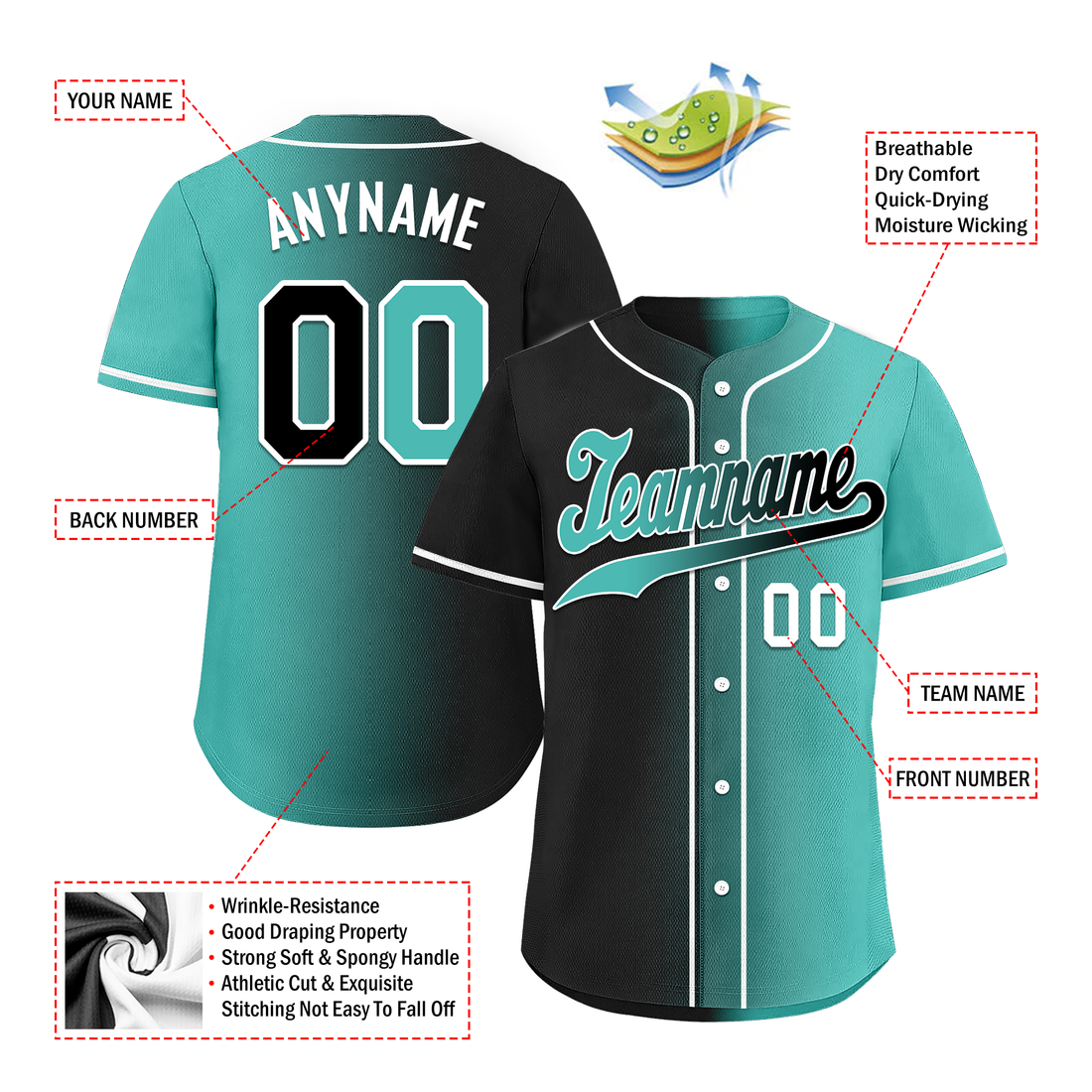 Custom Black Green Gradient Fashion Personalized Authentic Baseball Jersey BSBJ01-D0a7a0c