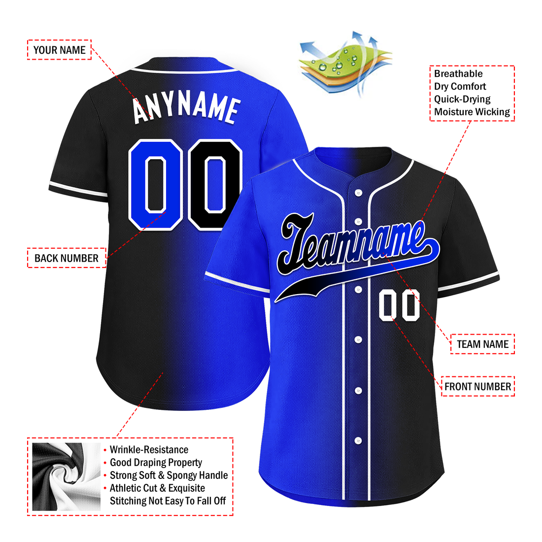 Custom Blue Black Gradient Fashion Personalized Authentic Baseball Jersey BSBJ01-D0a709e