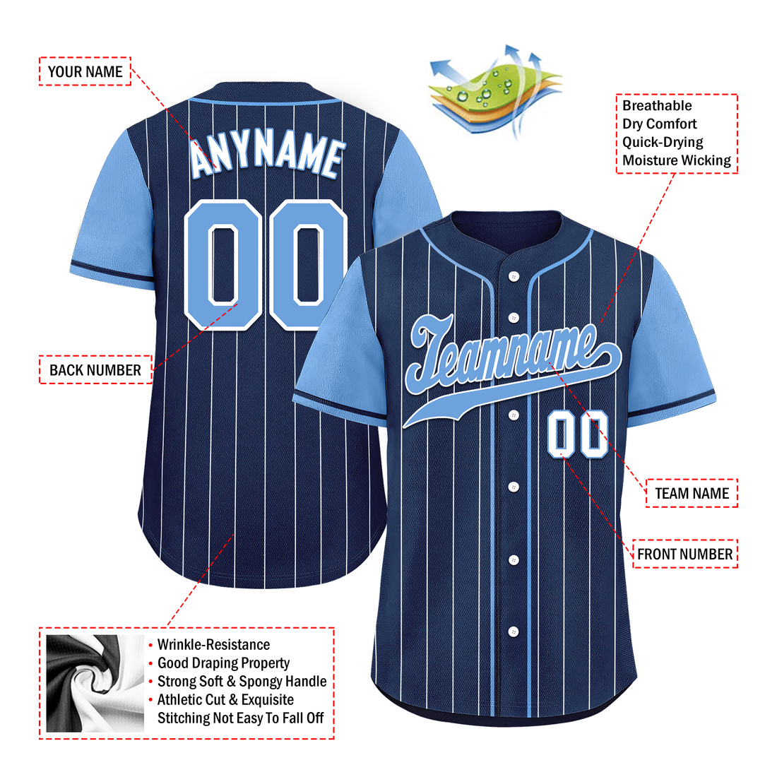 Corporate Gifts,Custom Blue Stripe Fashion Personalized Authentic Baseball Jersey BSBJ01-D017230