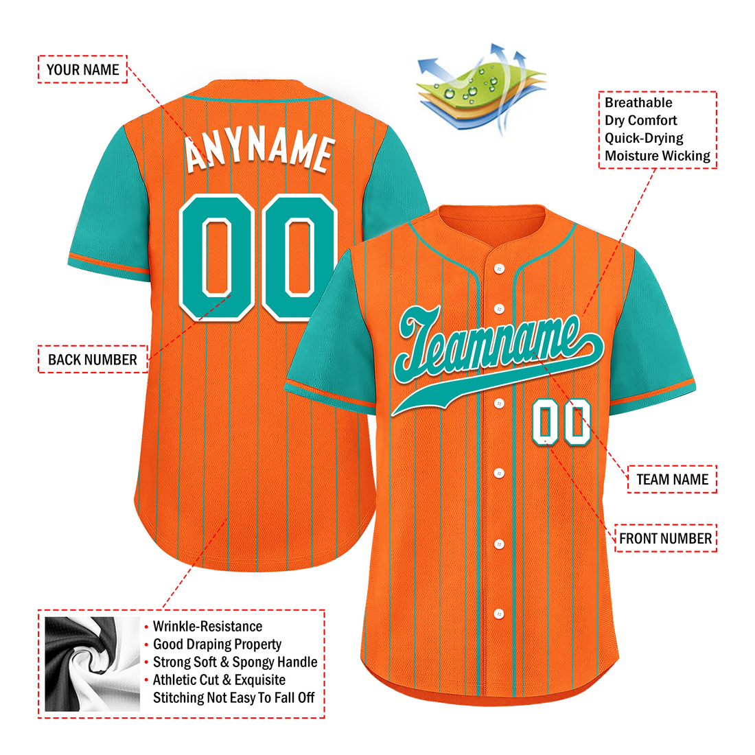 Corporate Gifts,Custom Orange Cyan Stripe Fashion Personalized Authentic Baseball Jersey BSBJ01-D017234