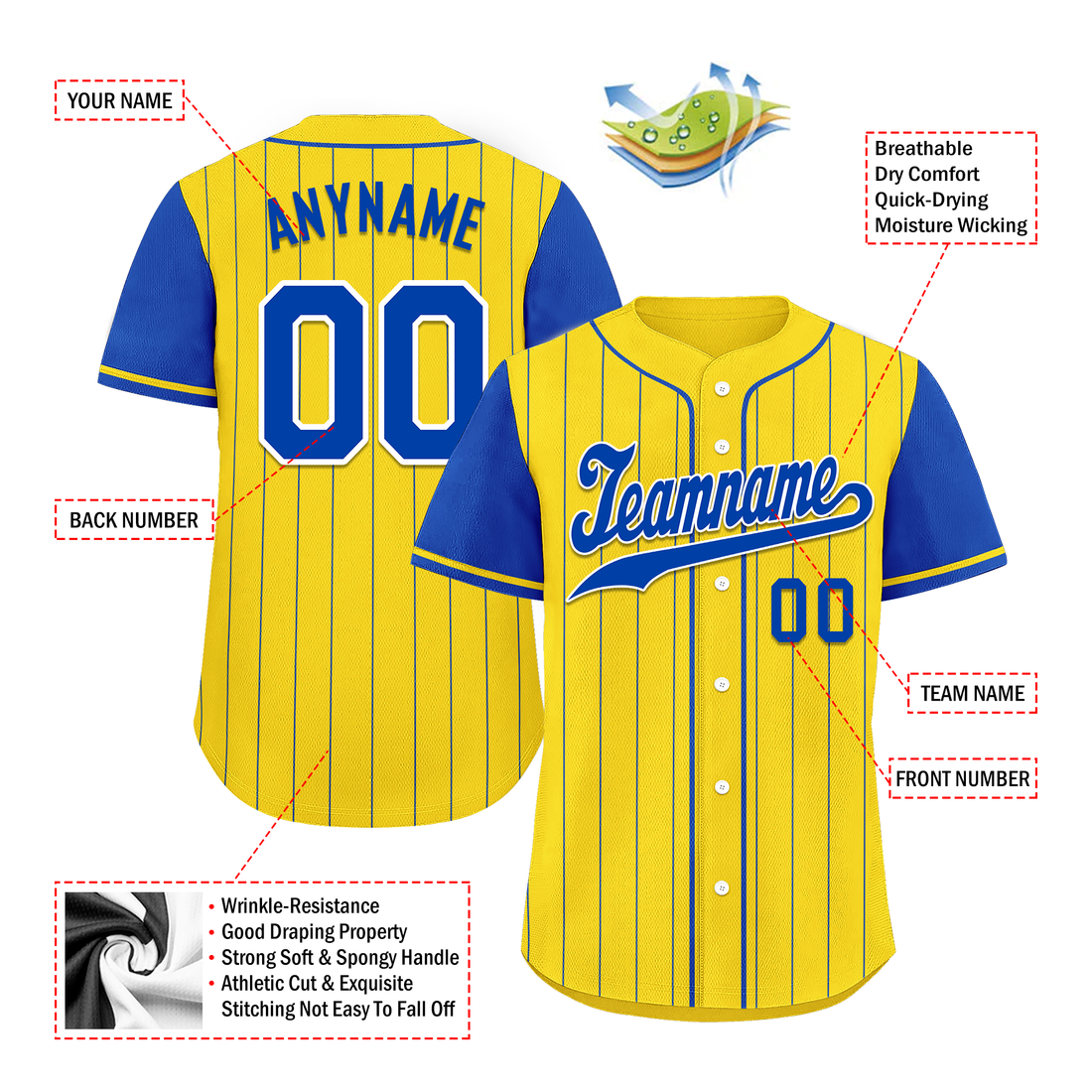 Corporate Gifts,Custom Yellow Blue Stripe Fashion Personalized Authentic Baseball Jersey BSBJ01-D017240