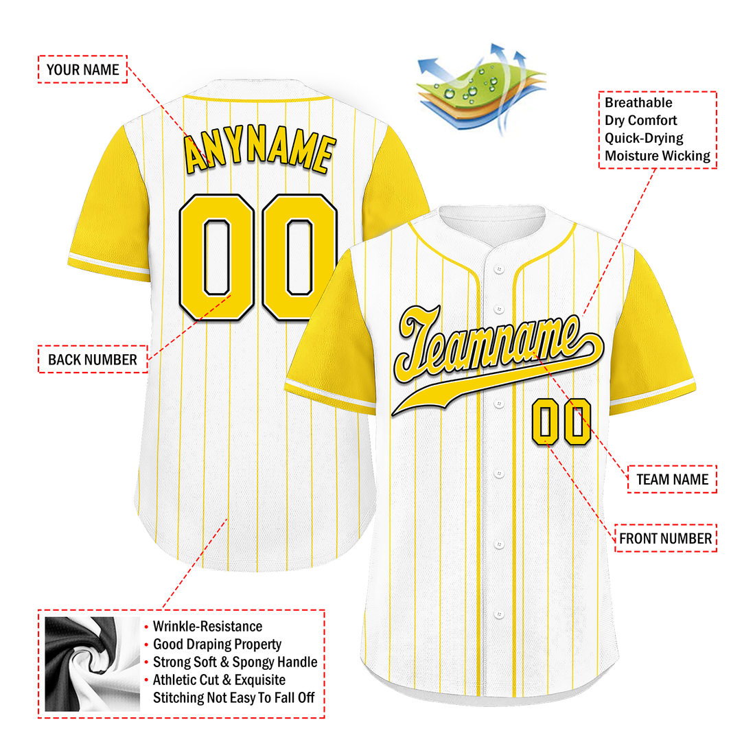 Corporate Gifts,Custom White Yellow Stripe Fashion Personalized Authentic Baseball Jersey BSBJ01-D017241