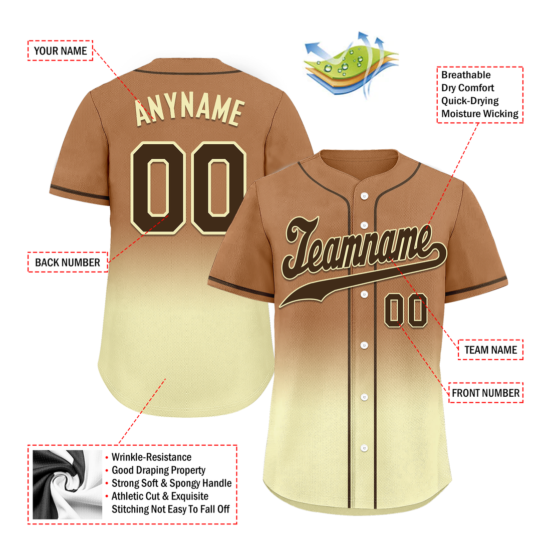 Custom Brown Yellow Fade Fashion Personalized Authentic Baseball Jersey BSBJ01-D0a70ff