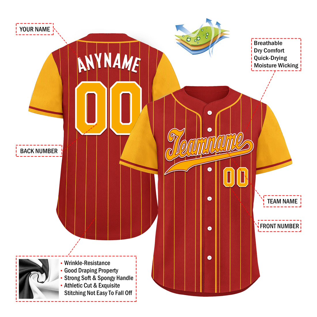 Corporate Gifts,Custom Red Yellow Stripe Fashion Personalized Authentic Baseball Jersey BSBJ01-D017221