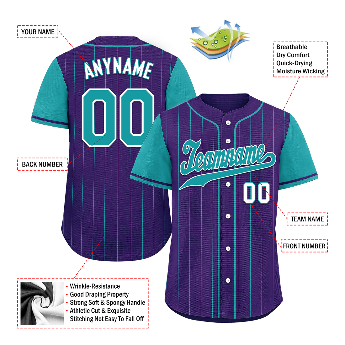 Custom Purple Cyan Stripe Fashion Personalized Authentic Baseball Jersey BSBJ01-D017248