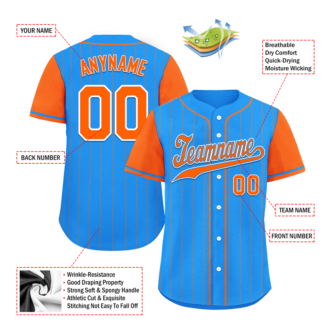 Corporate Gifts,Custom Blue Orange Stripe Fashion Personalized Authentic Baseball Jersey BSBJ01-D017211