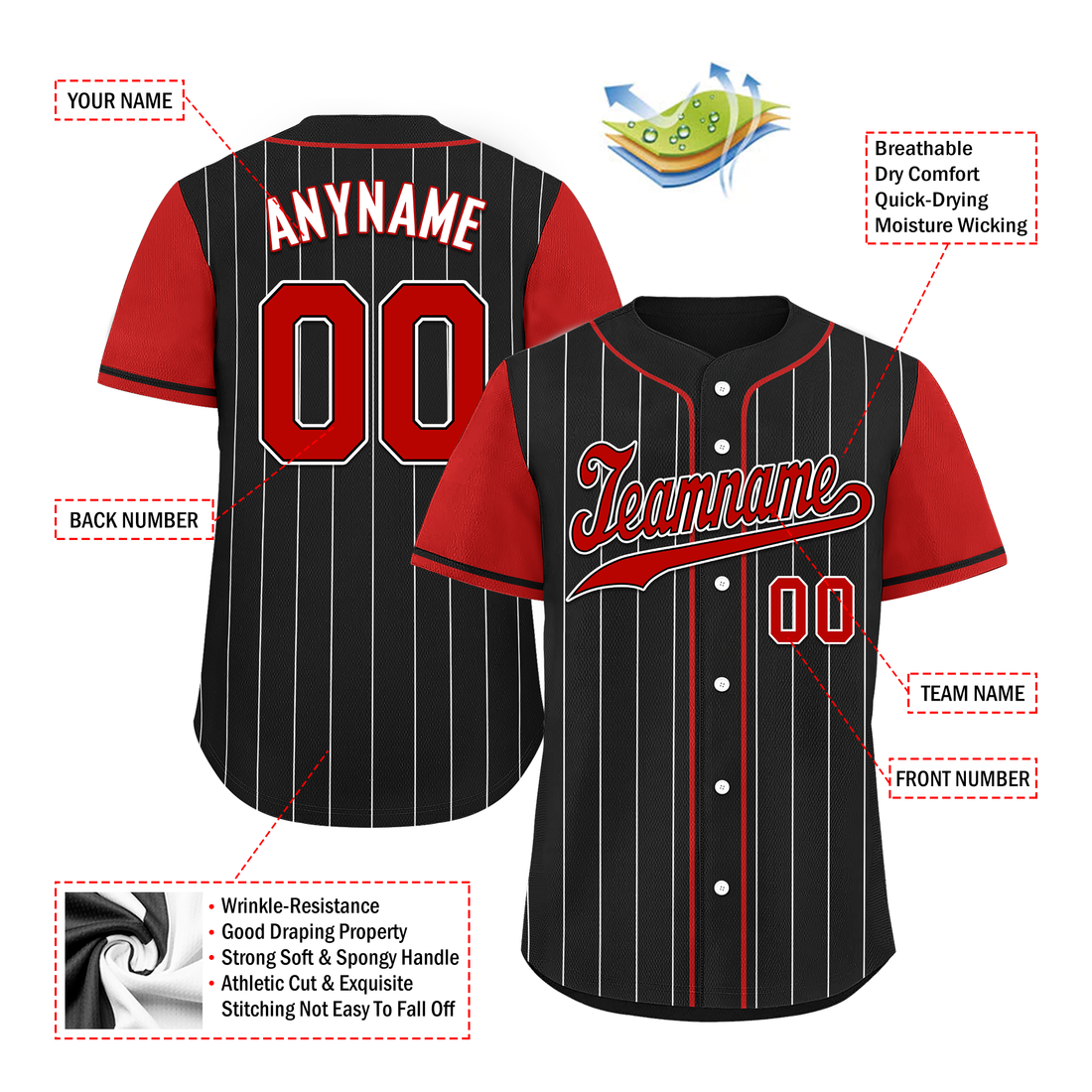 Corporate Gifts,Custom Black Red Stripe Fashion Personalized Authentic Baseball Jersey BSBJ01-D017216