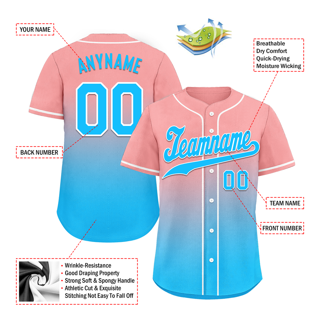 Custom Pink Blue Fade Fashion Personalized Authentic Baseball Jersey BSBJ01-D0a70f8