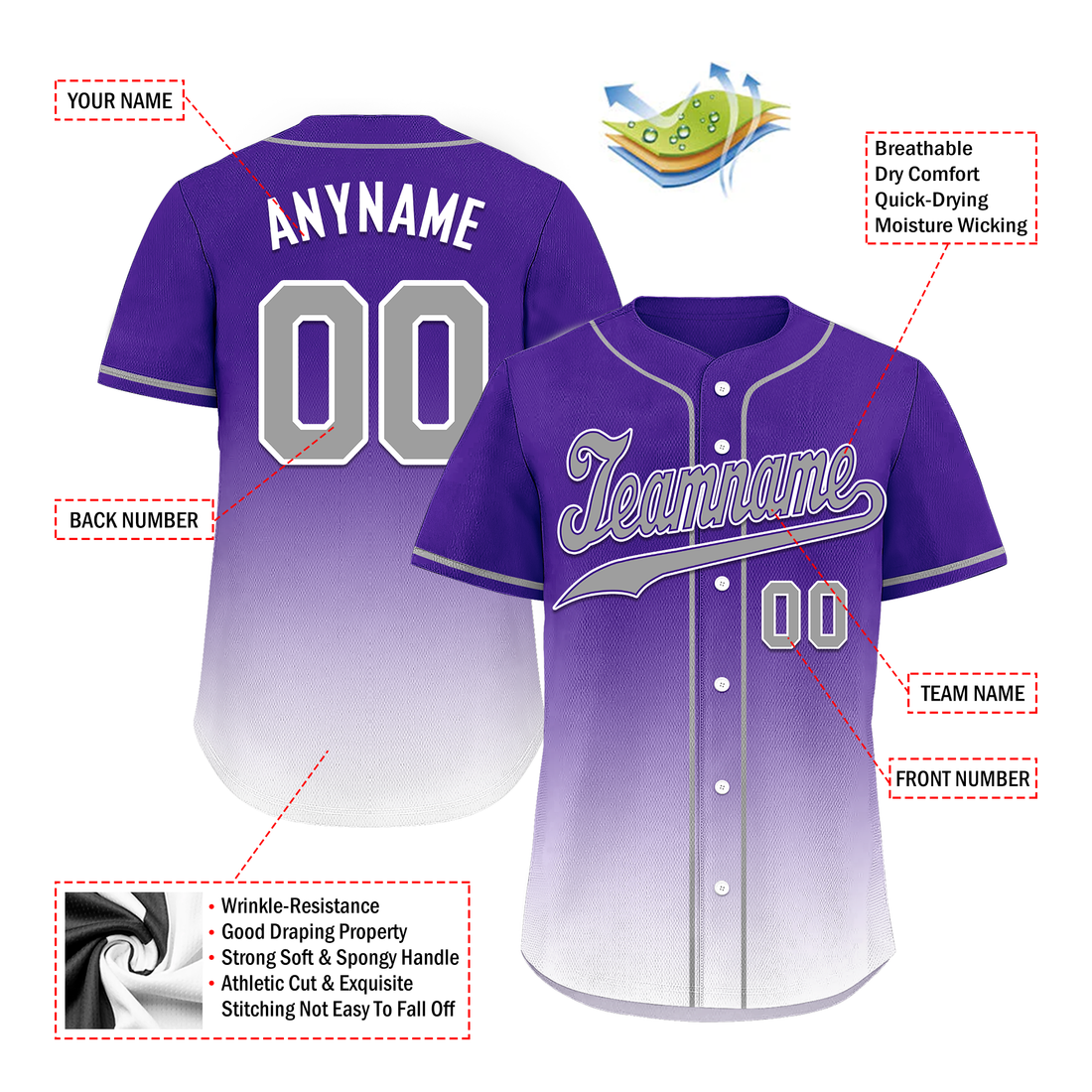 Custom Purple White Fade Fashion Personalized Authentic Baseball Jersey BSBJ01-D0a70eb