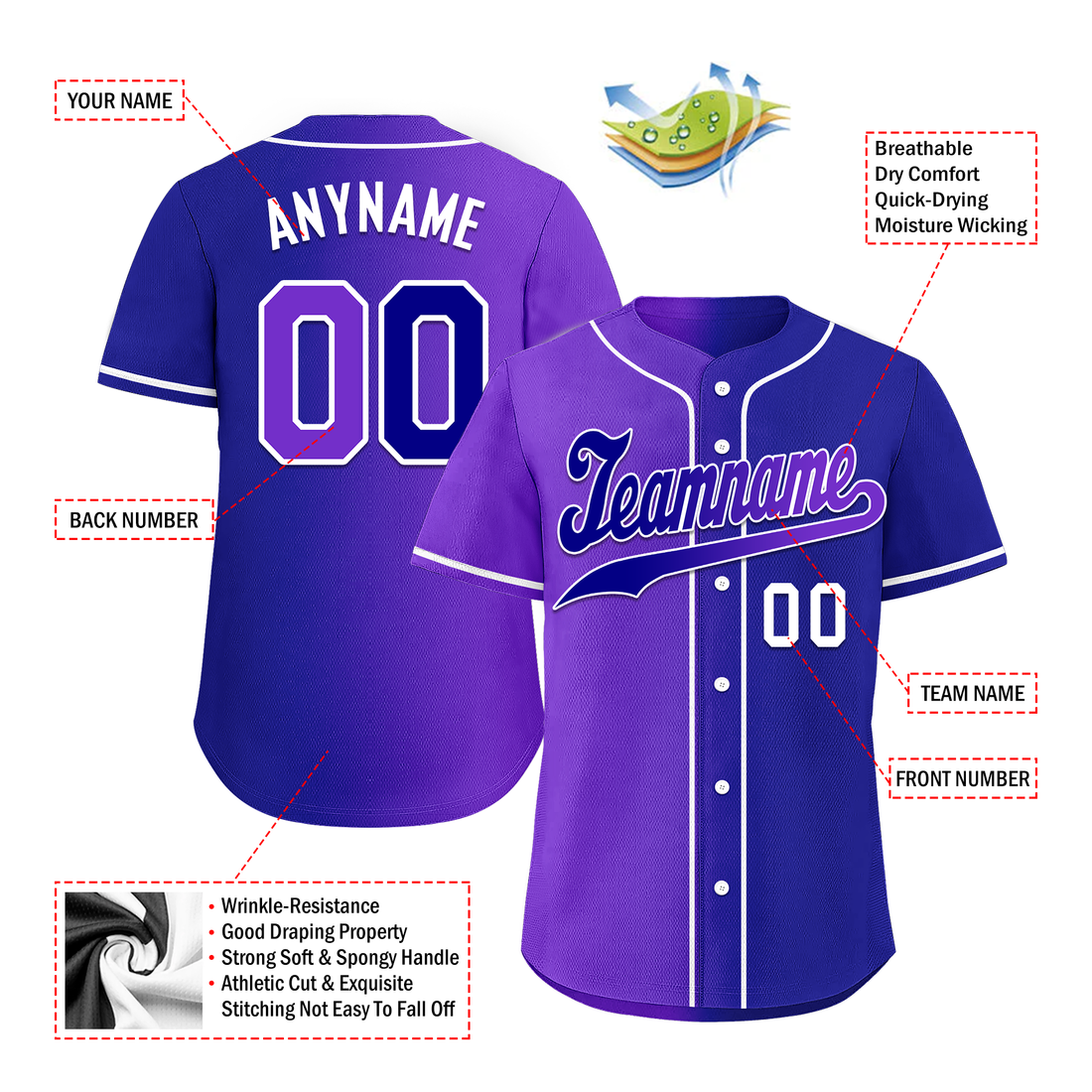 Custom Purple Blue Gradient Fashion Personalized Authentic Baseball Jersey BSBJ01-D0a7a0b