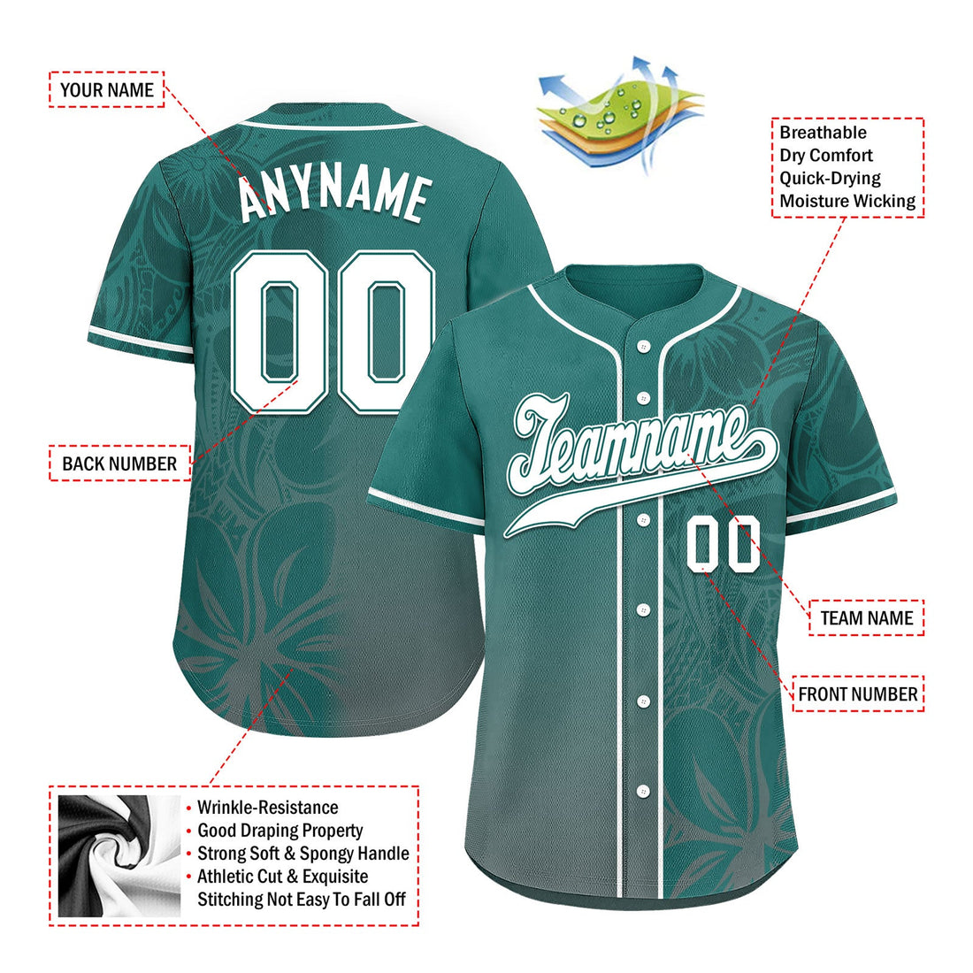 Custom Teal Classic Style Personalized Authentic Baseball Jersey BSBJ01-D020160-10