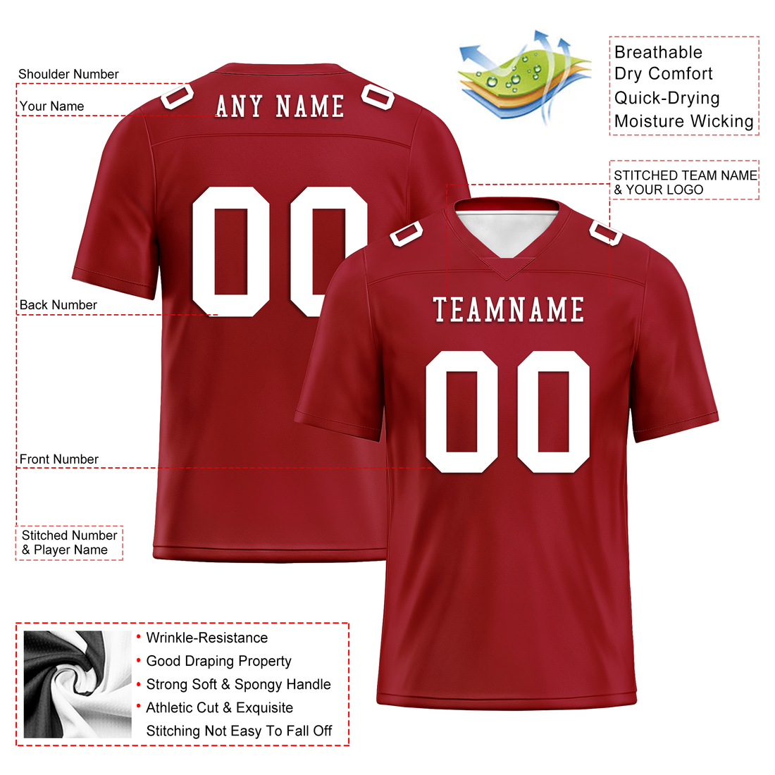 Custom Red Classic Style Personalized Authentic Football Jersey FBJ02-bd0a700a