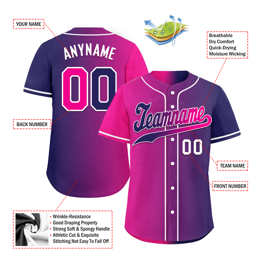 Custom Pink Blue Gradient Fashion Personalized Authentic Baseball Jersey BSBJ01-D0a7aab