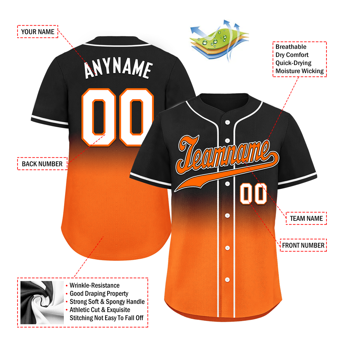 Custom Black Orange Fade Fashion Personalized Authentic Baseball Jersey BSBJ01-D0a70ce