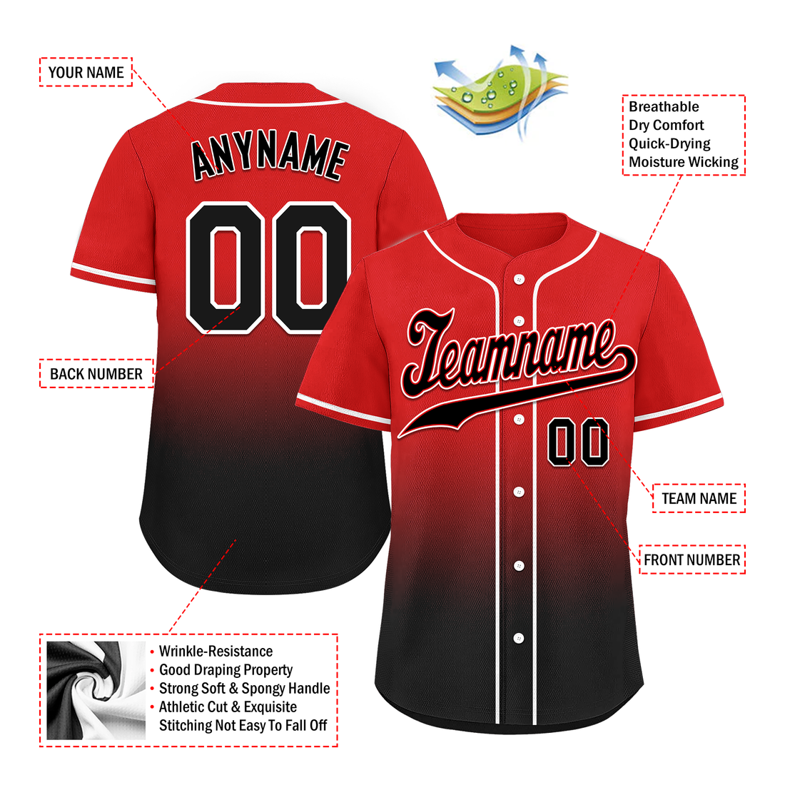 Custom Red Black Fade Fashion Personalized Authentic Baseball Jersey BSBJ01-D0a70ba