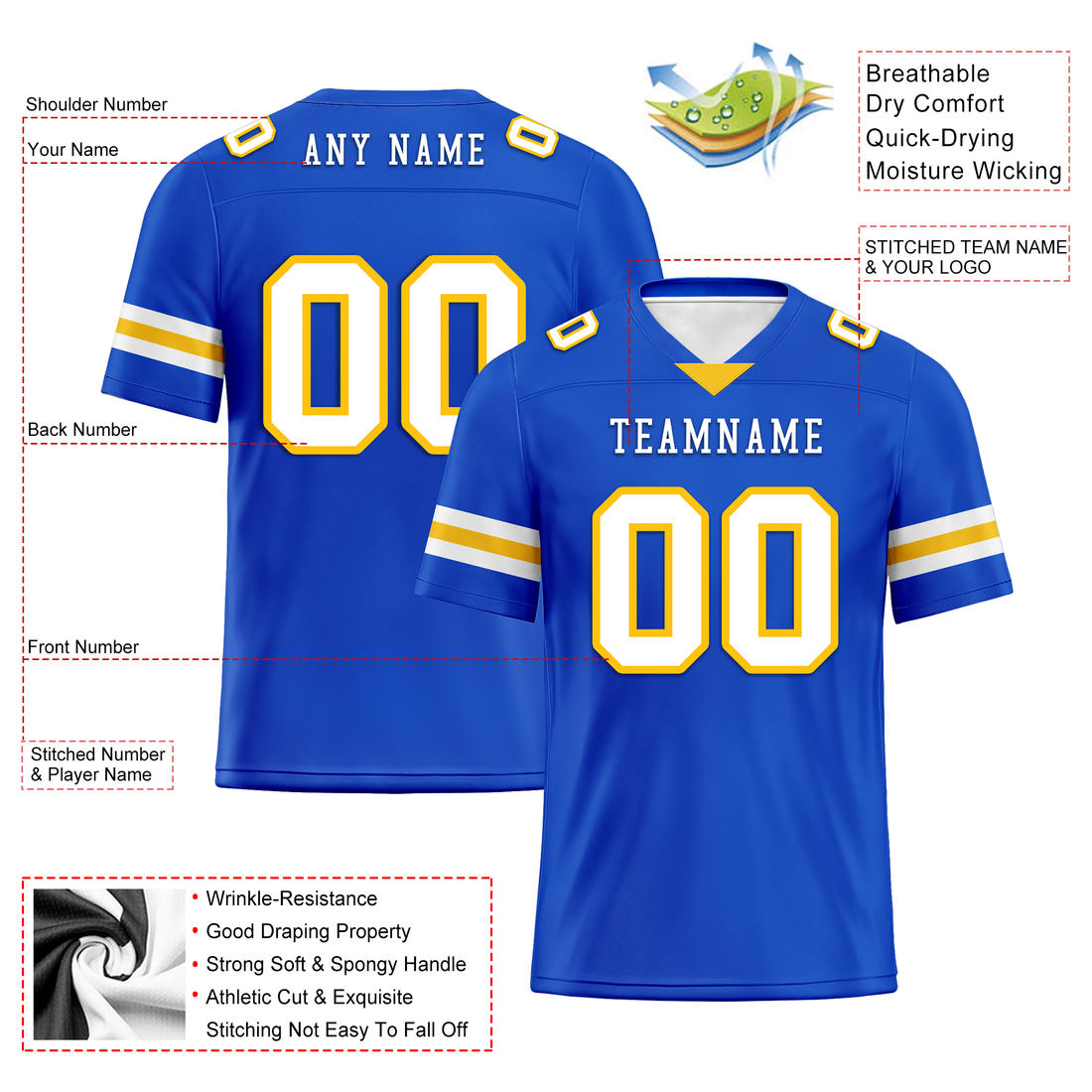 Custom Blue Classic Style Personalized Authentic Football Jersey FBJ02-bd0a70bb